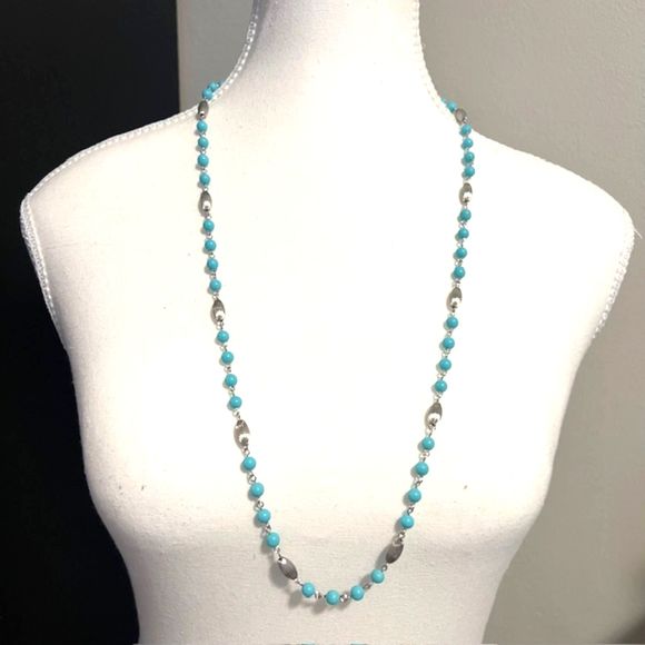 VTG Sarah Coventry Turquoise Blue Silver Fluted Wired Necklace - Picture 1 of 7